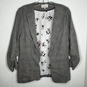 Skies Are Blue Blazer Womens Small Gray Glen Plaid Open Front Ruched Sleeve